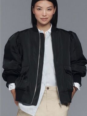 NWT - Anthropologie -Avec Les Filles- Black Puff-Sleeve Bomber Jacket - Women